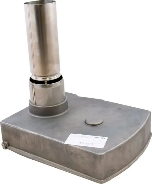 Gehäuse mit Brennerrohr, gefertigt für Wolf-Brenner, besteht aus Metall. Das Design zeigt eine runde Öffnung für den Brenner und eine flache Basis.